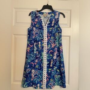 Charlie Paige boutique brand sea animals linen blend dress novelty print resort